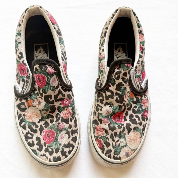 Vans Kids Leopard Floral Slip-On Shoes Size 13 Canvas Upper - Picture 1 of 8